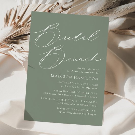 Moderne Elegante Saliegroene Bruiloft Borrel Brunc Kaart