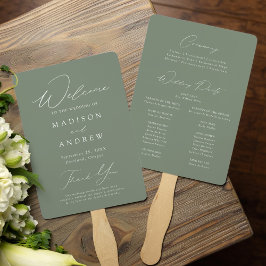 Moderne Elegante Saliegroene Huwelijksprogramma Handwaaier