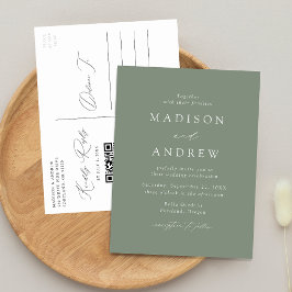 Moderne Elegante Saliegroene QR Code Huwelijk Uitnodiging Briefkaart