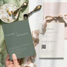 Moderne Elegante Saliegroene Trouw-QR-code RSVP