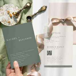 Moderne Elegante Saliegroene Trouw-QR-code RSVP Kaart