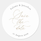Moderne Elegante 'Save the Date'-Sticker met Scrip Ronde Sticker (Voorkant)
