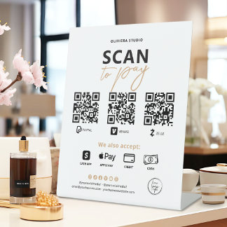 Moderne Elegante Scan Om Te Betalen QR-code Reclamebord Met Voetstuk