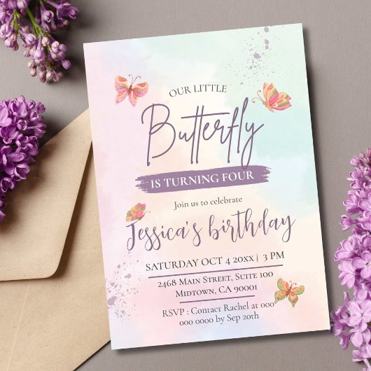 Moderne elegante schattige vlinder thema 4e verjaa kaart