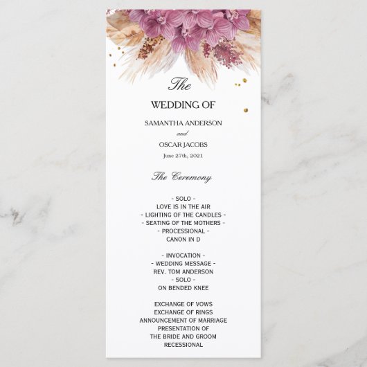 Moderne Elegante Schoonheid Roze Orchidee & Pampas Menu (Voorkant)