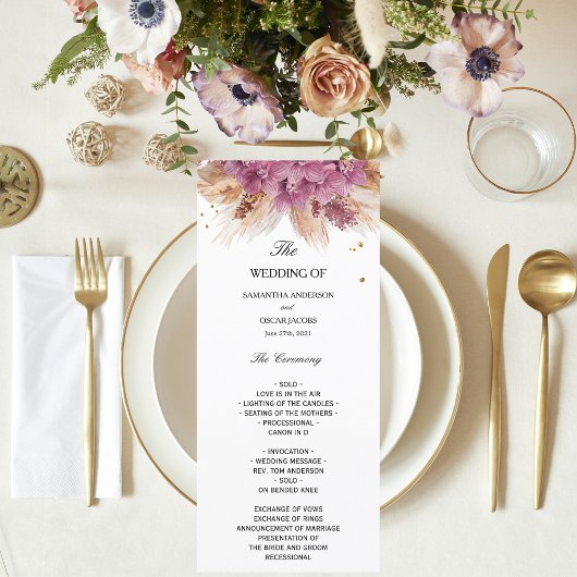 Moderne Elegante Schoonheid Roze Orchidee & Pampas Menu