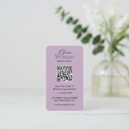 Moderne Elegante schoonheidssalon gemerkte QR-code Visitekaartje (Staand voorkant)