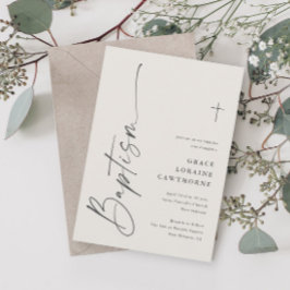 Moderne Elegante Schrift Ivory Neutrale Doop Kaart