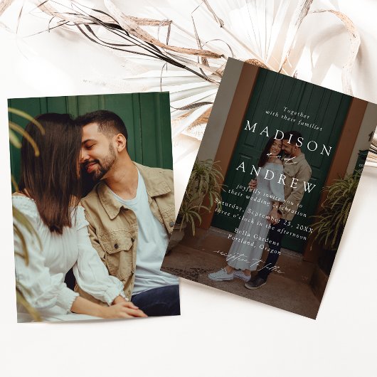 Moderne Elegante Script 2 Foto Bruiloft Kaart