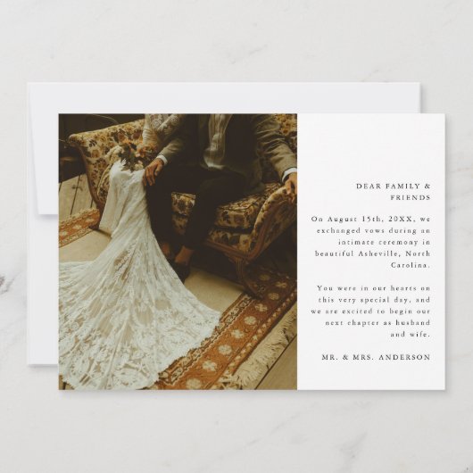 Moderne Elegante Script 2-Foto Huwelijk 'We Eloped Aankondiging (Achterkant)