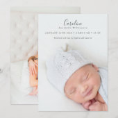 Moderne Elegante Script 2 Foto Overlay Stats Geboo Aankondiging (Voorkant / Achterkant)