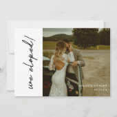 Moderne Elegante Script 2-Foto Trouwen 'We Eloped' Aankondiging (Voorkant)