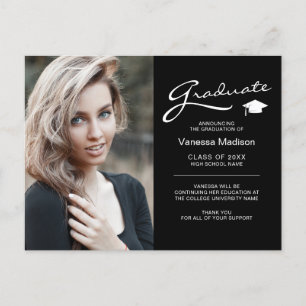 Moderne Elegante Script 2-zijdige Foto Afstudeerfo Briefkaart
