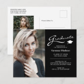 Moderne Elegante Script 2-zijdige Foto Afstudeerfo Briefkaart (Voorkant / Achterkant)