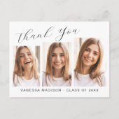 Moderne Elegante Script 3 Foto Afstudeer Bedankt Briefkaart (Voorkant)