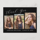 Moderne Elegante Script 3 Foto Afstudeer Dank Je Briefkaart (Voorkant)