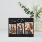 Moderne Elegante Script 3 Foto Afstuderen Bedankt Briefkaart (Staand voorkant)