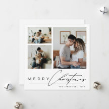 Moderne Elegante Script 3 Foto Collage Kerstmis