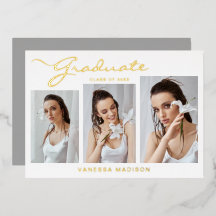 Moderne Elegante Script | 3 Foto Grad Aankondiging