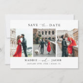Moderne Elegante Script 3 Foto Huwelijk Save The Date (Voorkant)