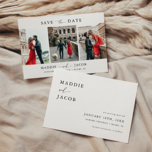 Moderne Elegante Script 3 Foto Huwelijk Save The Date