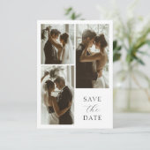 Moderne Elegante Script 3 Foto Minimalistische Tro Save The Date (Staand voorkant)