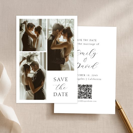 Moderne Elegante Script 3 Foto Minimalistische Tro Save The Date
