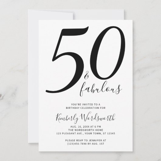 Moderne Elegante Script 50 Fabulous Vijftigste Ver Kaart (Voorkant)