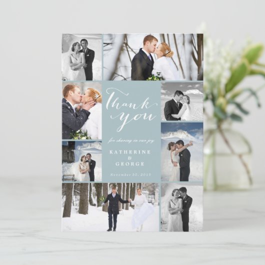 Moderne Elegante Script 8 Multi Foto Stijlvolle Tr Bedankkaart (Staand voorkant)