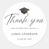 Moderne Elegante Script Afstudeer Dankjewel Ronde Sticker (Voorkant)