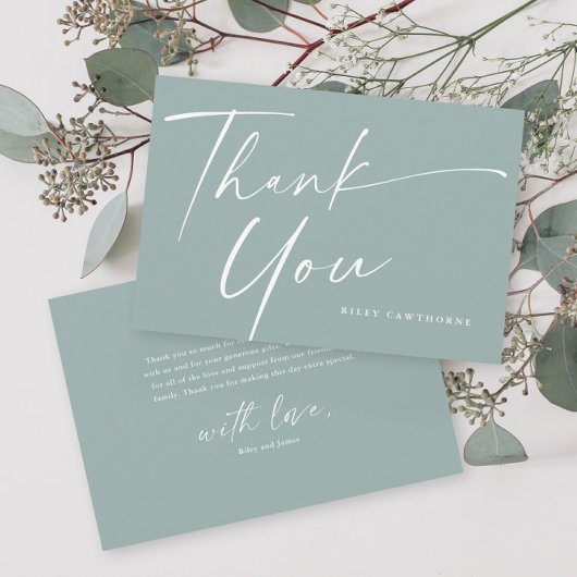 Moderne Elegante Script Baby Shower Bedankkaart