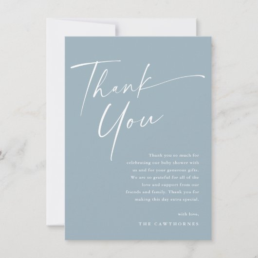 Moderne Elegante Script Baby Shower Bedankkaart (Voorkant)