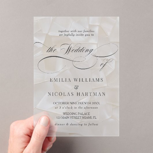 Moderne Elegante Script Bruiloft Acryl Uitnodigingen (Insitu (Draagbaar))