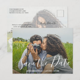 Moderne Elegante Script Bruiloft Foto Save the Dat Aankondigingskaart