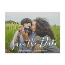 Moderne Elegante Script Bruiloft Foto Save the Dat