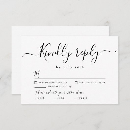 Moderne, elegante script bruiloft RSVP (Voorkant / Achterkant)