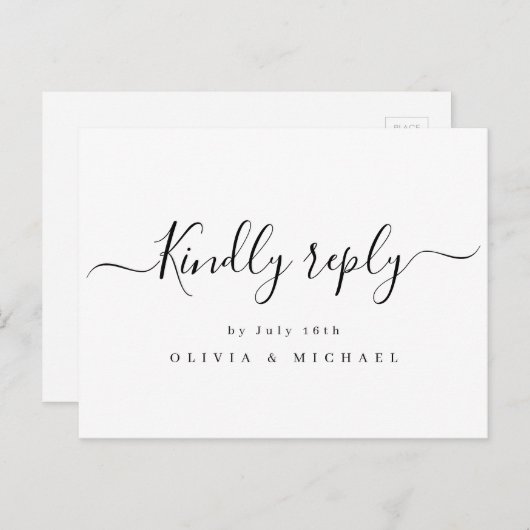 Moderne, elegante script bruiloft RSVP Uitnodiging Briefkaart (Voorkant / Achterkant)