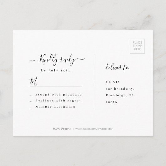 Moderne, elegante script bruiloft RSVP Uitnodiging Briefkaart (Achterkant)