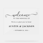 Moderne Elegante Script Bruiloft Verwelkoming  Acryl Bord (Voorkant)