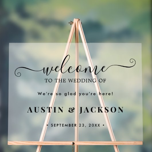 Moderne Elegante Script Bruiloft Verwelkoming  Acryl Bord (Neutraal)