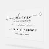 Moderne Elegante Script Bruiloft Verwelkoming  Acryl Bord (Hoek)