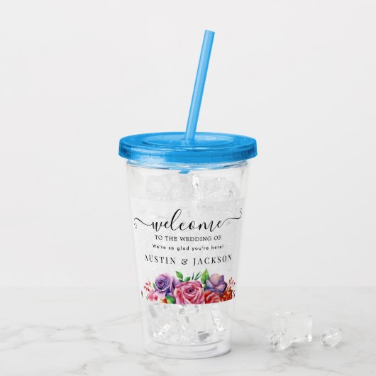 Moderne Elegante Script Bruiloft Welkom Acryl Drinkbeker (Achterkant ijs)