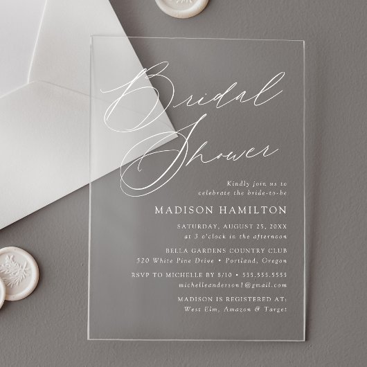 Moderne Elegante Script Bruiloftsfeest Acryl Uitnodigingen
