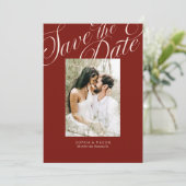 Moderne Elegante Script Calligrafie Terracotta Roo Save The Date (Staand voorkant)