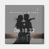 Moderne Elegante Script Couple Foto Save the Date Magneet (Voorkant)