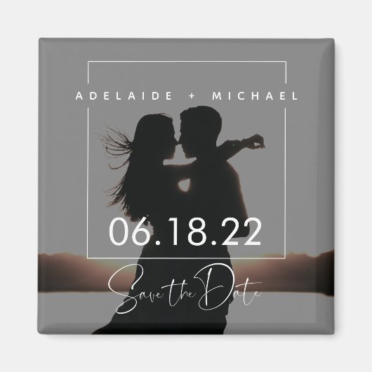 Moderne Elegante Script Couple Foto Save the Date Magneet (Voorkant)