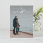 Moderne Elegante Script Dubbelzijdige Foto Wit Save The Date (Staand voorkant)