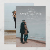 Moderne Elegante Script Dubbelzijdige Foto Wit Save The Date (Voorkant / Achterkant)