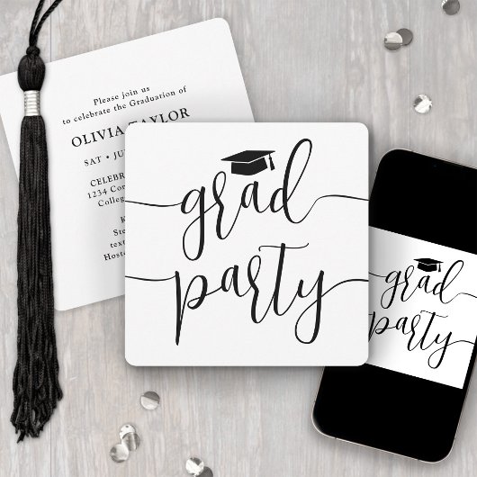 Moderne Elegante Script Eenvoudig Afstudeerfeest Kaart
