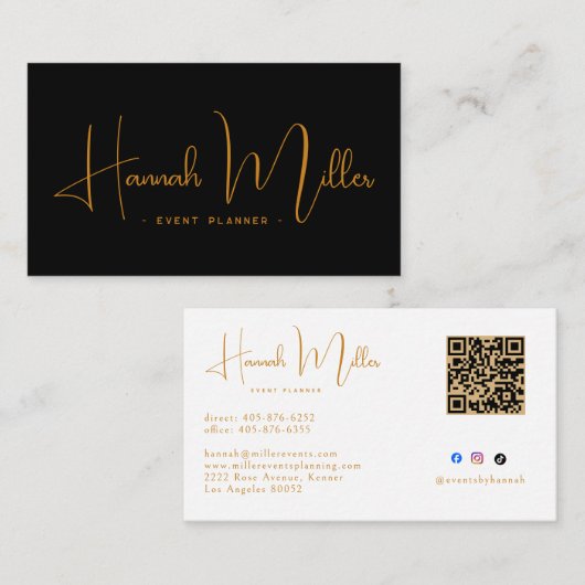 Moderne Elegante Script Evenement QR Code Zakelijk Visitekaartje (Voorkant / Achterkant)